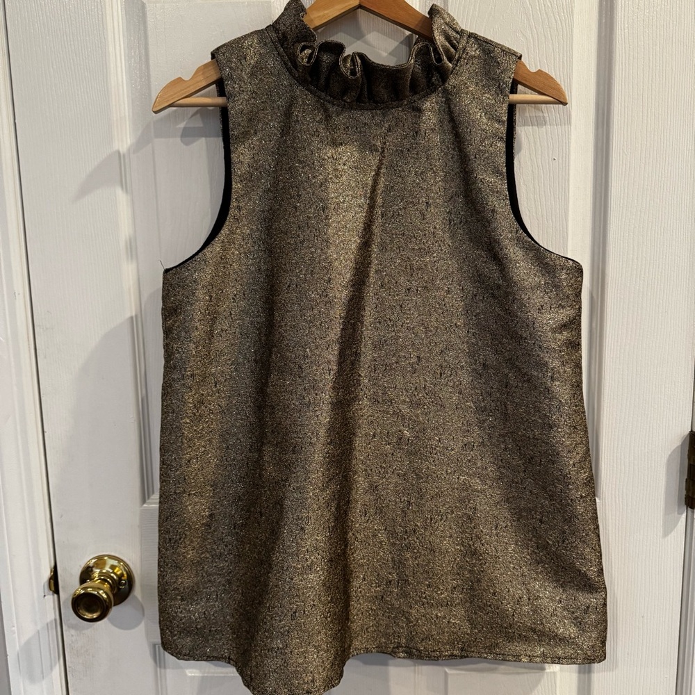 Pomander Place Metallic Gold Sleeveless Bow Back Top Size Large Statement